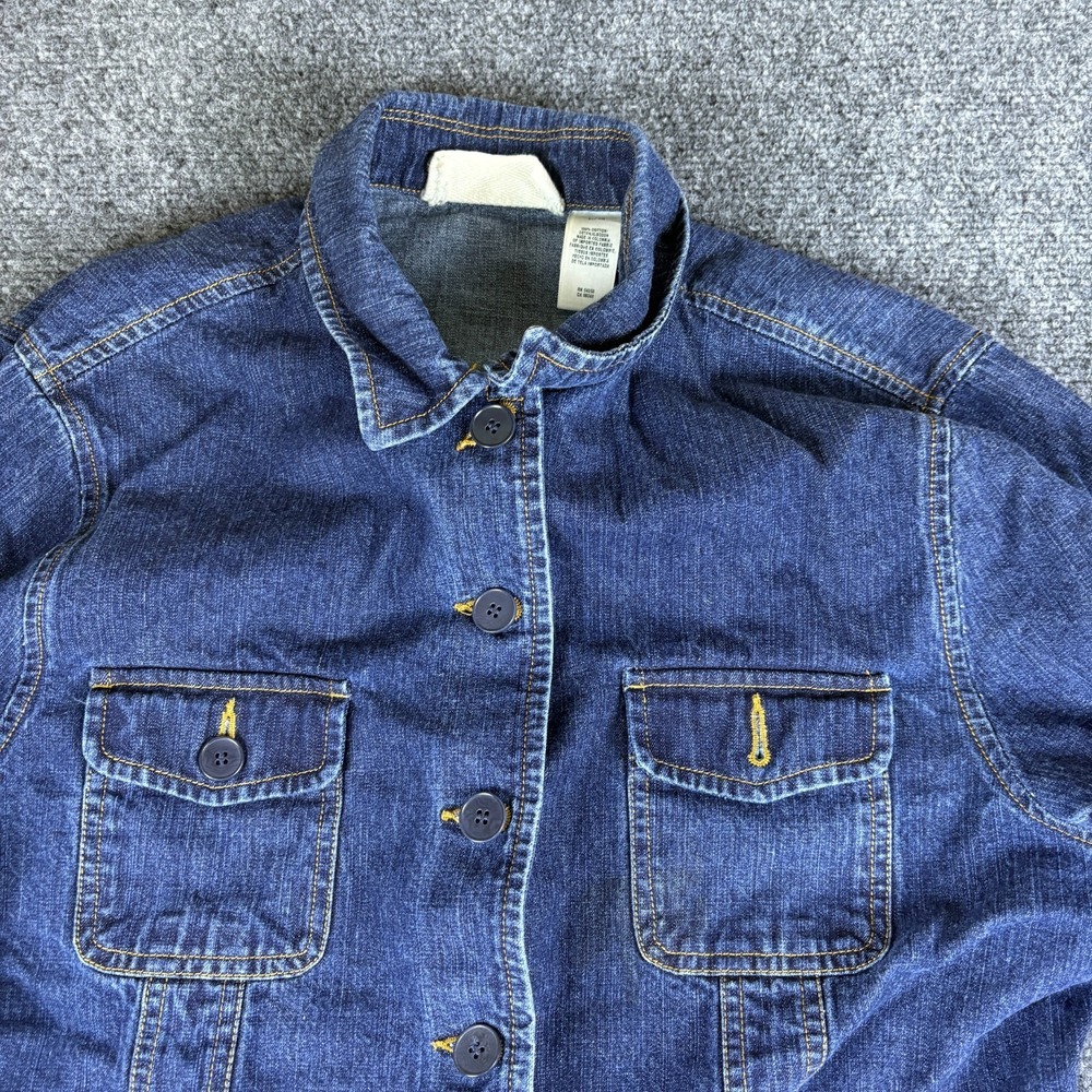 Jones New York Jeans Jacket Women Large Blue Denim Cotton Utility Button Front - Picture 1 of 8